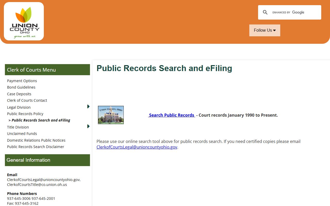 Union County court records after arrest Clerk public records search