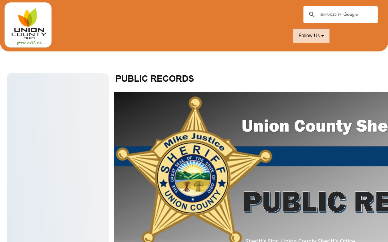 Union County jail mugshots sheriff public records request page