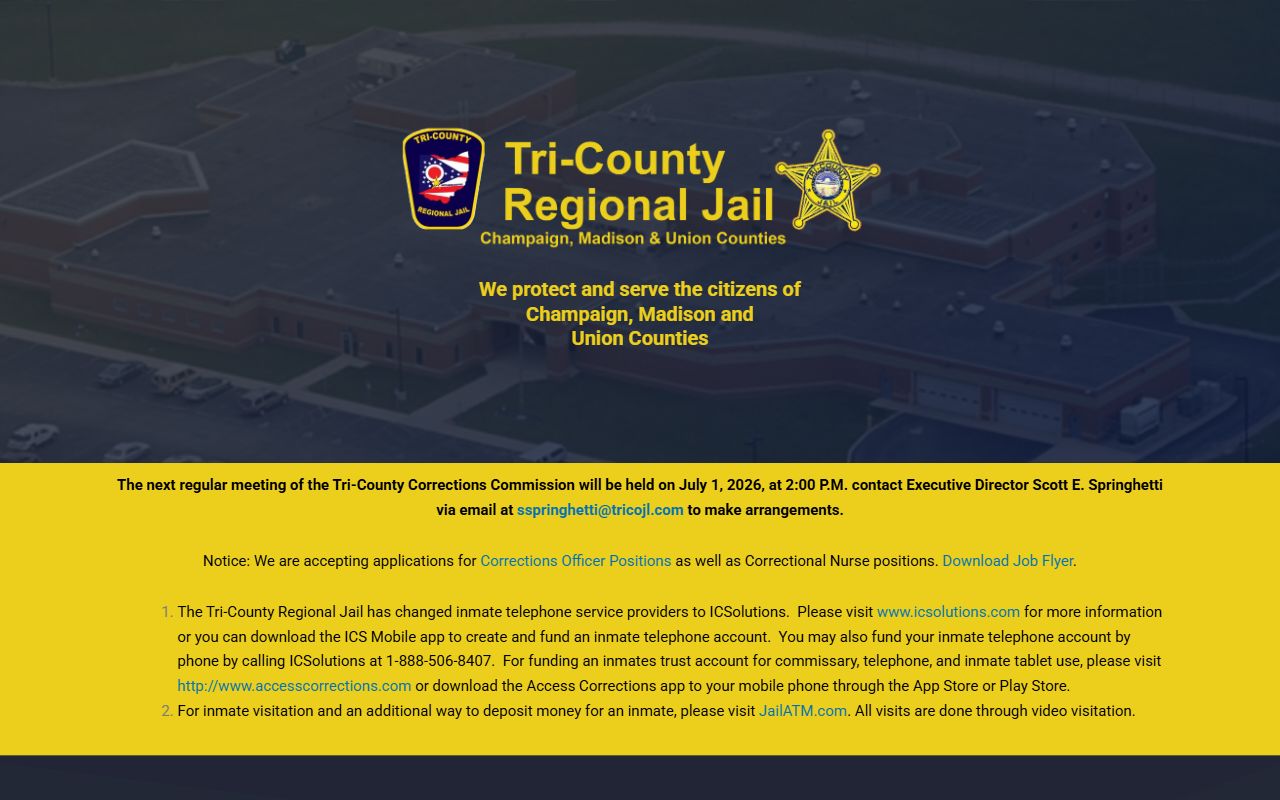 Union County inmate records Tri-County phone deposits and video visits